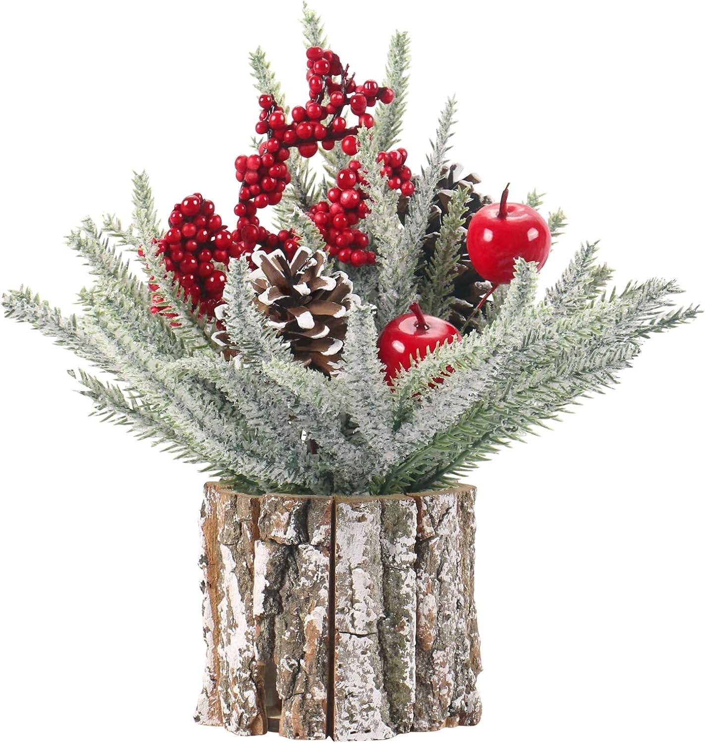 Super Holiday Small Christmas Tree, Artificial Mini Tabletop Christmas Tree Decorations Include Apple/Berry/Pinecone, for Home Party Thankgivings Christmas Decor, Indoor 13.7 Inch