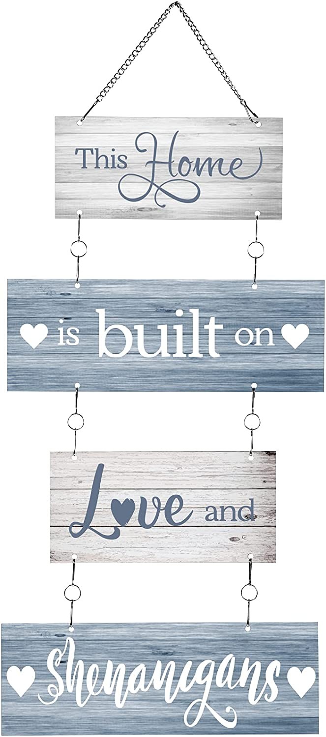 Ripeng Home Sign This Home is Built on Love and Shenanigans Hanging Home Wall Sign Family Rustic Wall Decor Farmhouse Decoration for Living Room Bedroom Indoor Outdoor (Fresh Colors)