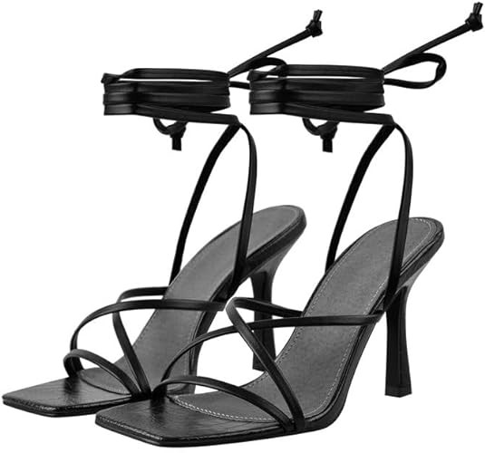 LISHAN Women's Stiletto High Heels Strappy Lace Up Sandals
